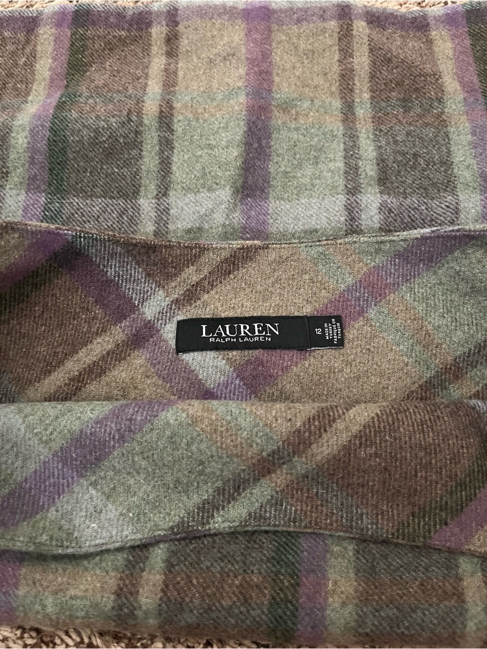 Lauren Ralph Lauren Plaid Fringe Trim Tweed Mini Skirt Buckles Sz 12 Wool Blend - Picture 8 of 15